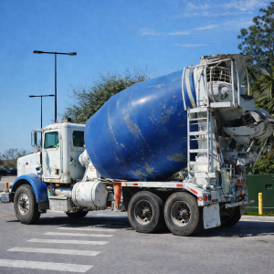 Reliable concrete delivery service truck in Orlando parked on a sunny street for a residential project